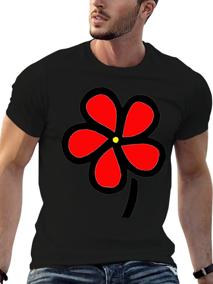 Black T-Shirt with Bold Red Flower Graphic
