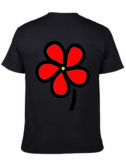 Black T-Shirt with Bold Red Flower Graphic