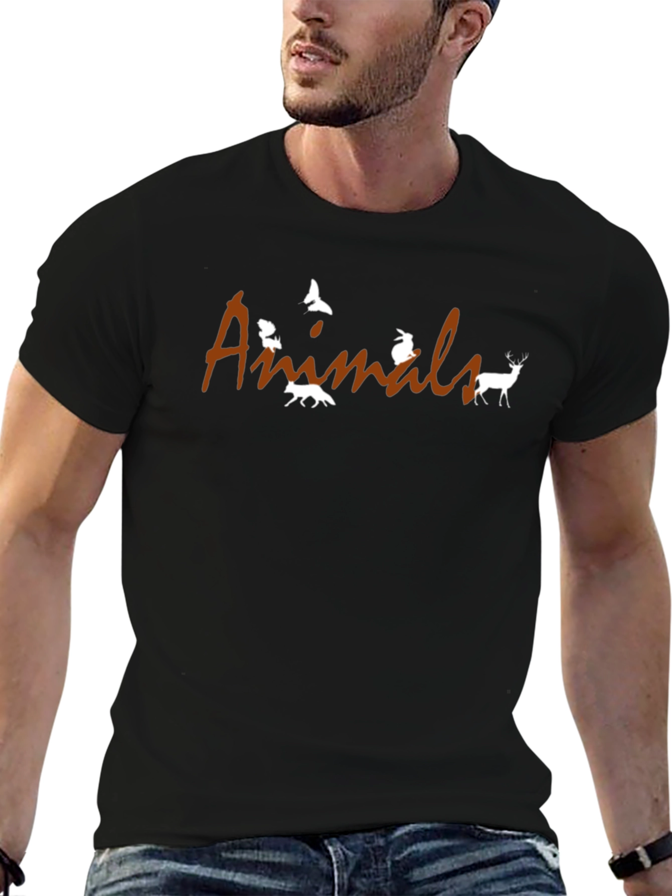 Animals Graphic T-Shirt - Black Crew Neck Tee
