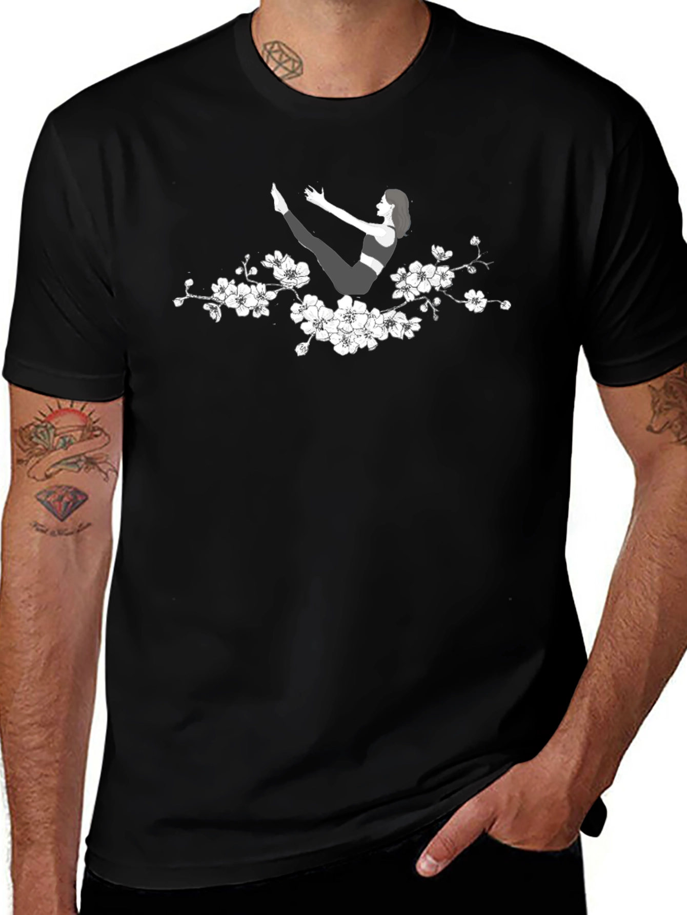 Yoga Pose T-Shirt with Floral Accent