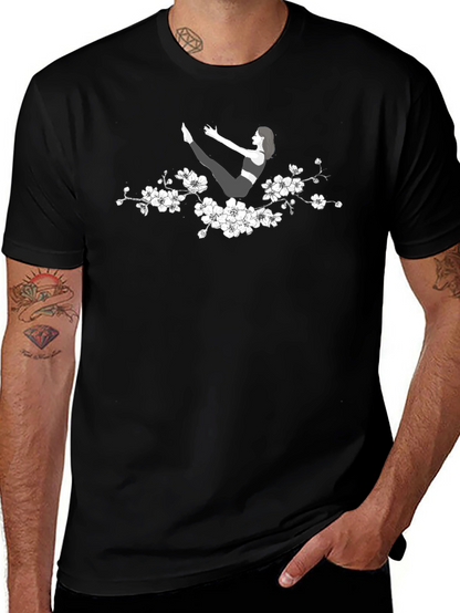 Yoga Pose T-Shirt with Floral Accent