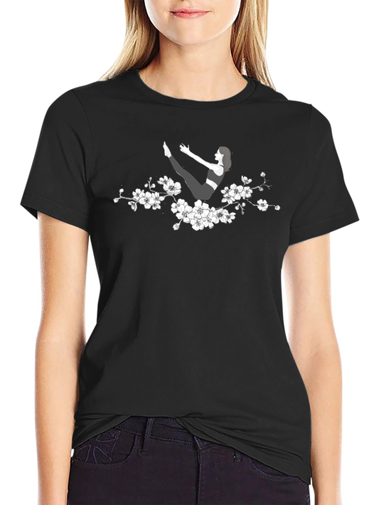 Yoga Pose T-Shirt with Floral Accent