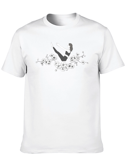 Yoga Pose T-Shirt with Floral Accent