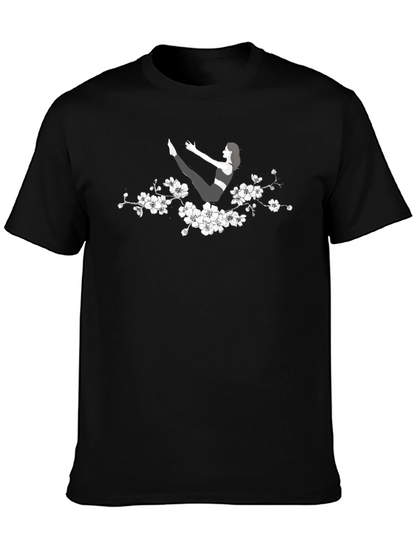 Yoga Pose T-Shirt with Floral Accent
