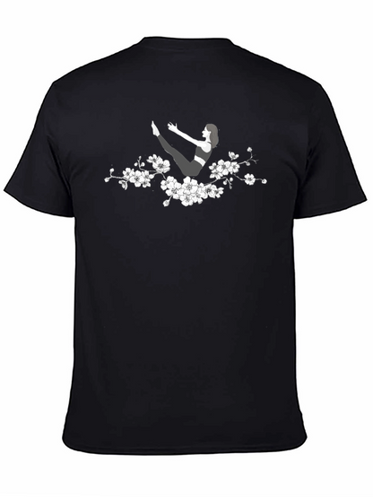 Yoga Pose T-Shirt with Floral Accent