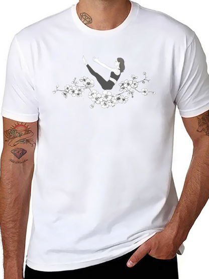 Yoga Pose T-Shirt with Floral Accent