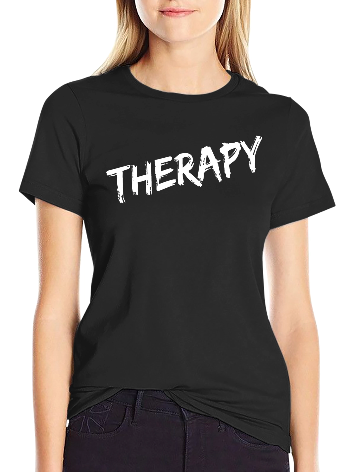 Therapy Slogan Black T-Shirt