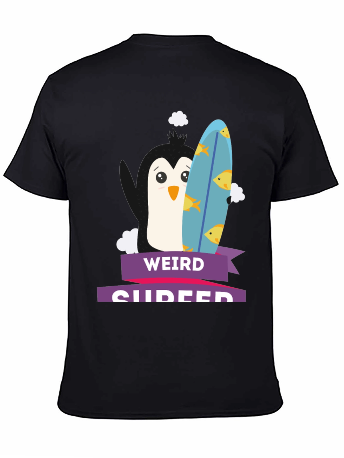 Weird Surfer Graphic Tee - Unique Penguin Design