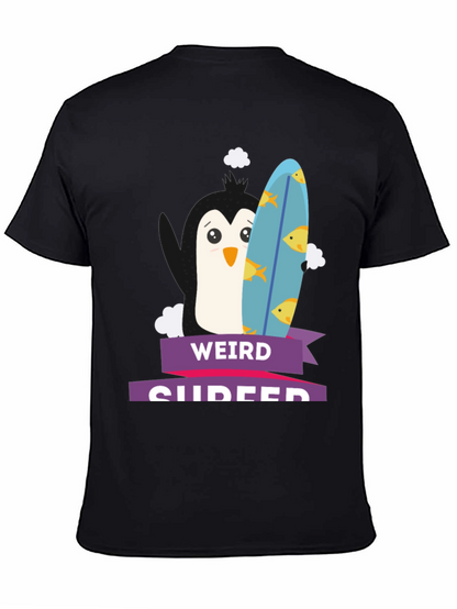 Weird Surfer Graphic Tee - Unique Penguin Design