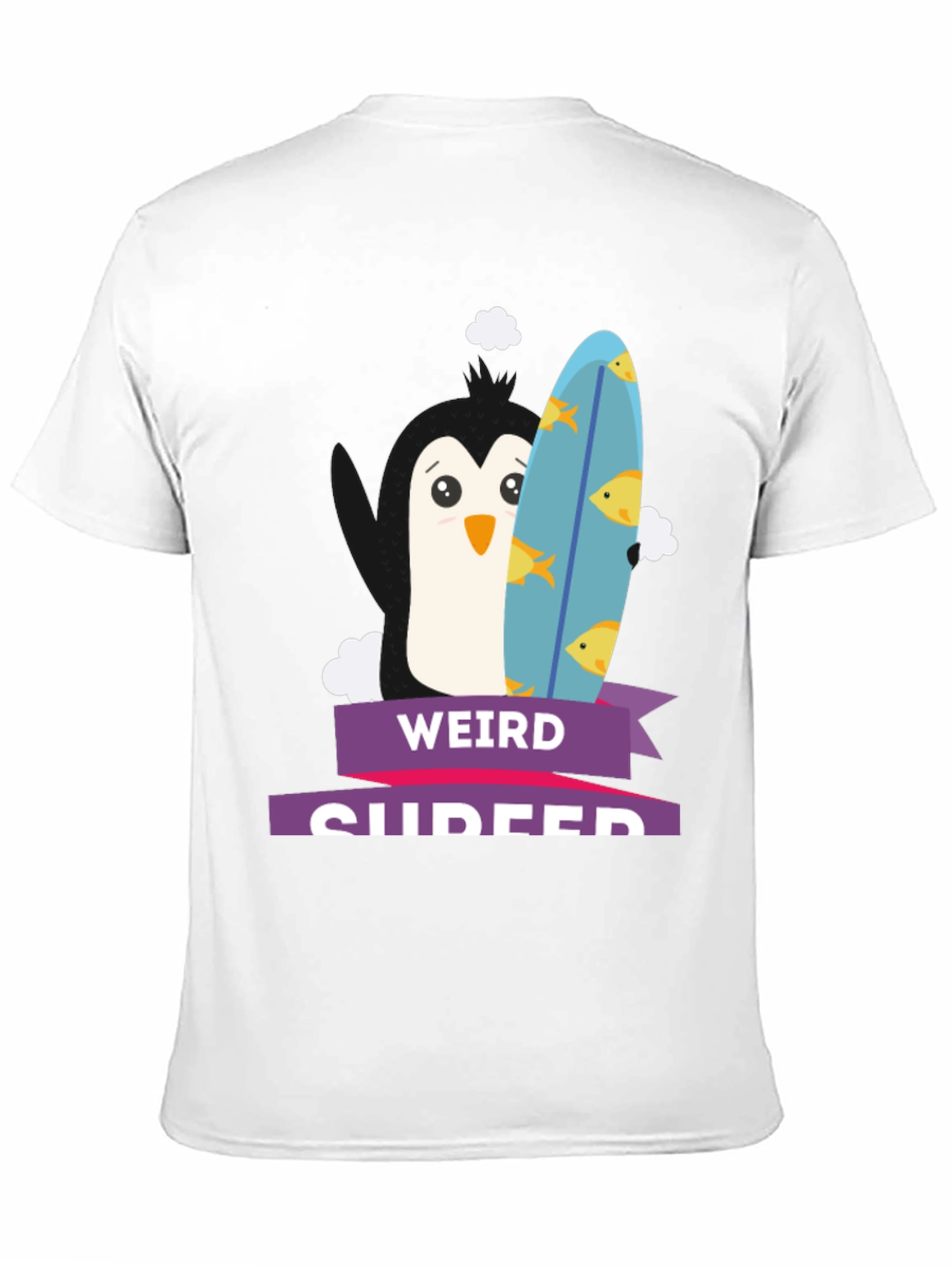 Weird Surfer Graphic Tee - Unique Penguin Design