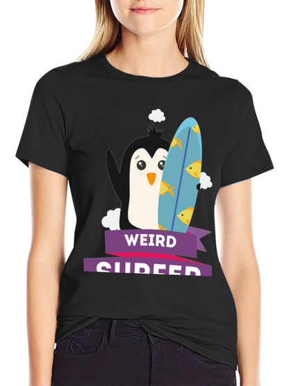 Weird Surfer Graphic Tee - Unique Penguin Design