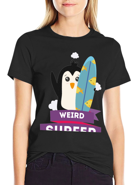 Weird Surfer Graphic Tee - Unique Penguin Design
