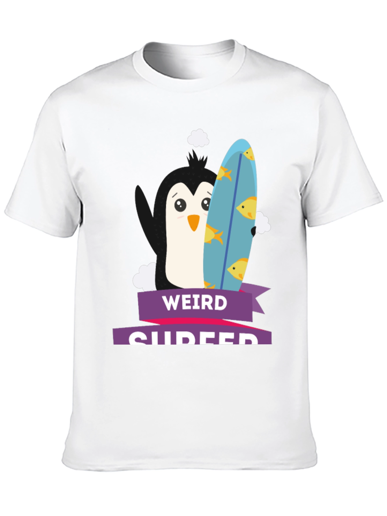 Weird Surfer Graphic Tee - Unique Penguin Design
