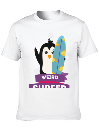 Weird Surfer Graphic Tee - Unique Penguin Design