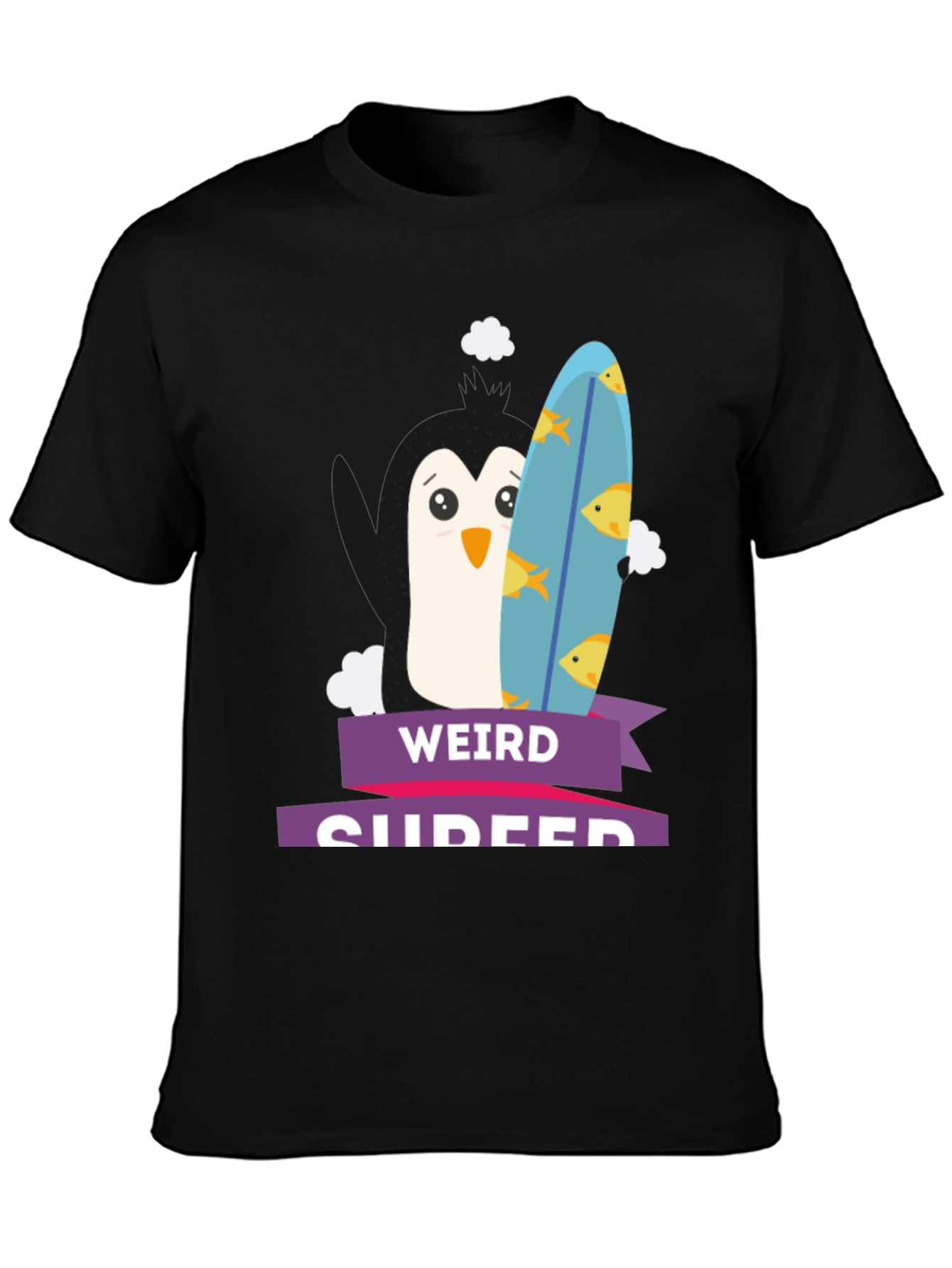 Weird Surfer Graphic Tee - Unique Penguin Design