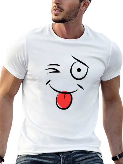 Winking Emoji Graphic T-Shirt - Black Cotton Blend