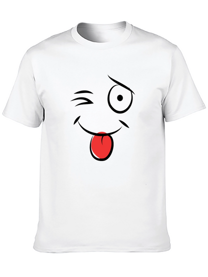 Winking Emoji Graphic T-Shirt - Black Cotton Blend