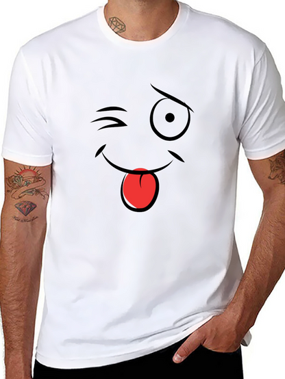 Winking Emoji Graphic T-Shirt - Black Cotton Blend