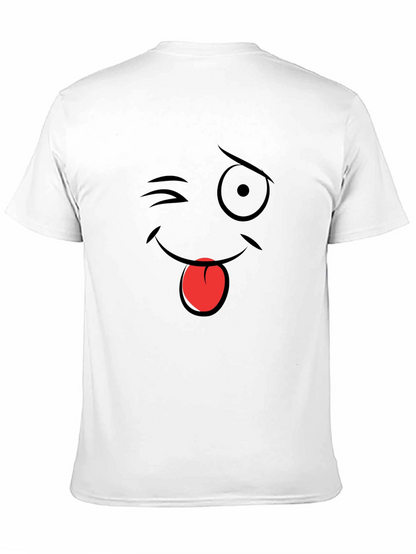 Winking Emoji Graphic T-Shirt - Black Cotton Blend
