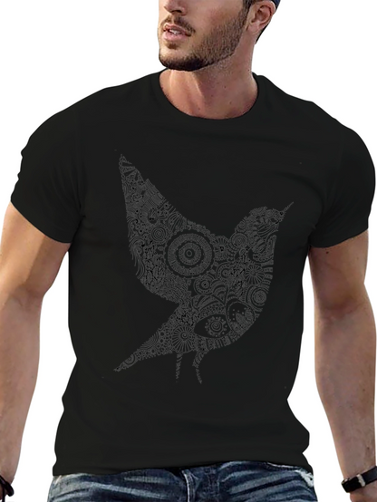 Artistic Bird Graphic Black T-Shirt