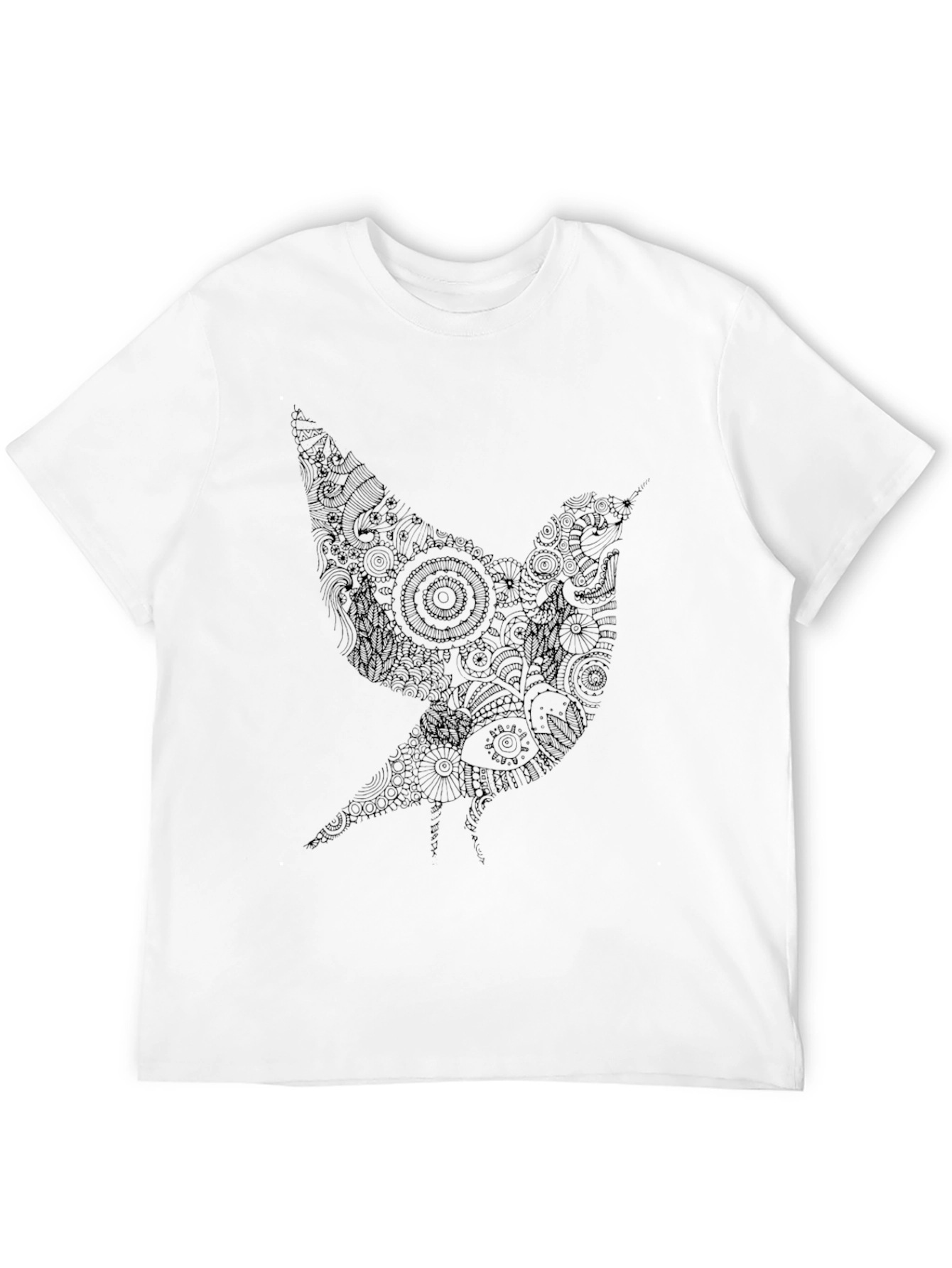 Artistic Bird Graphic Black T-Shirt