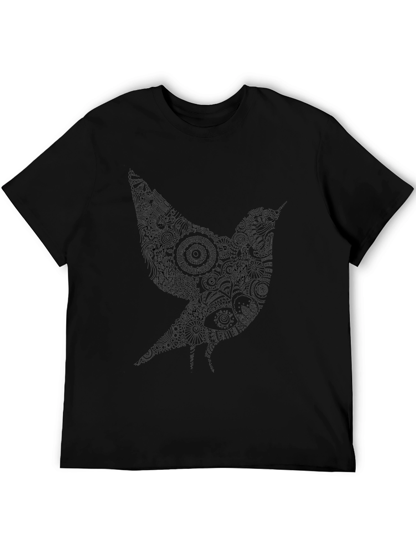 Artistic Bird Graphic Black T-Shirt