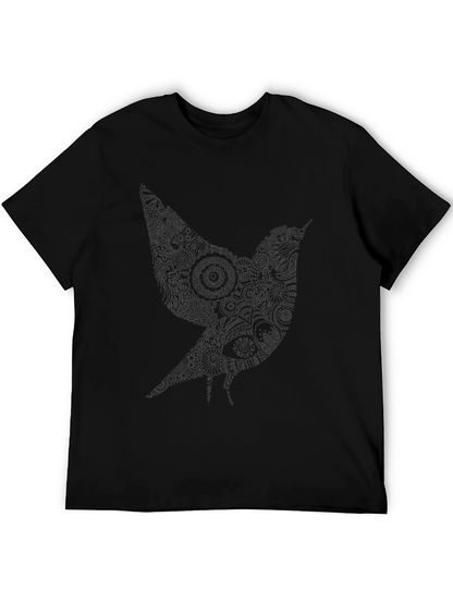 Artistic Bird Graphic Black T-Shirt