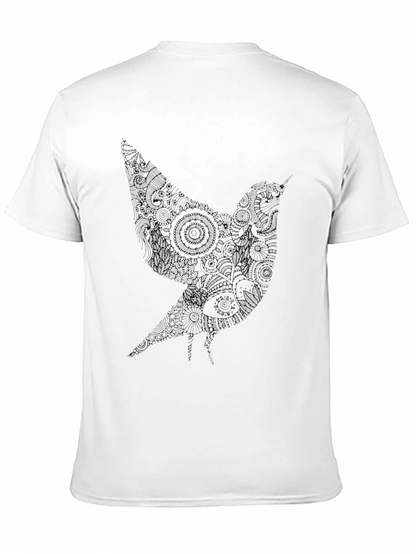 Artistic Bird Graphic Black T-Shirt