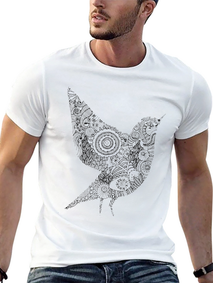 Artistic Bird Graphic Black T-Shirt