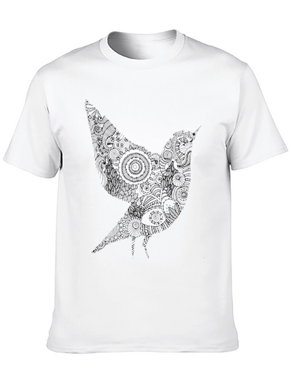 Artistic Bird Graphic Black T-Shirt