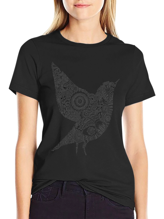 Artistic Bird Graphic Black T-Shirt