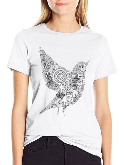 Artistic Bird Graphic Black T-Shirt
