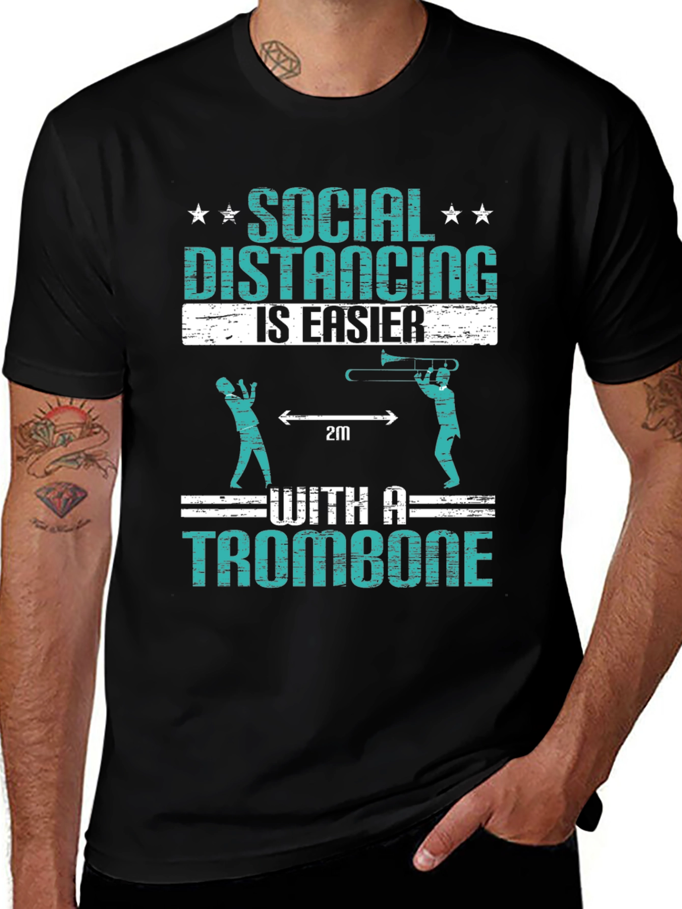 Social Distancing Trombone Humor T-Shirt