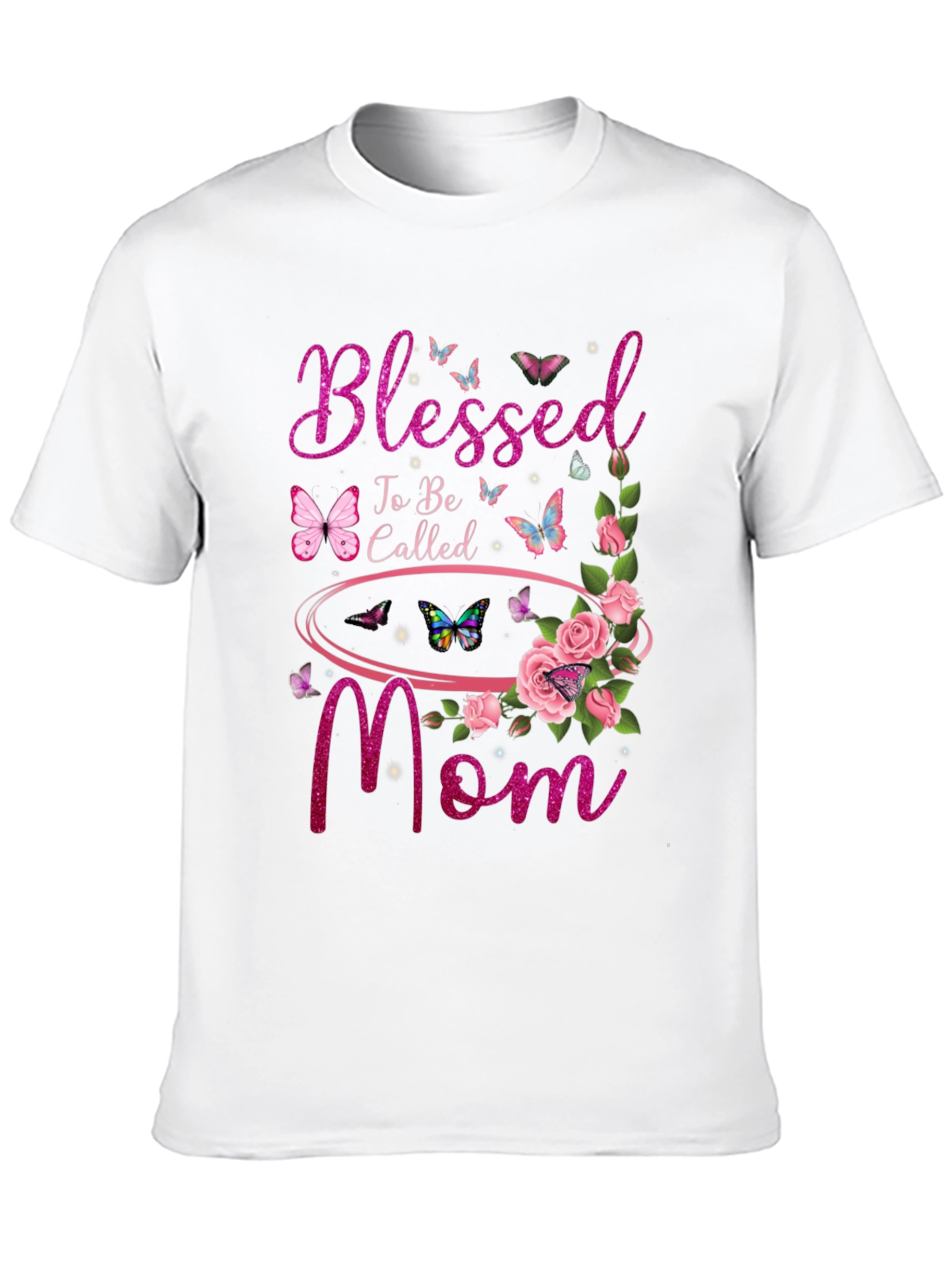 Blessed Mom Graphic T-Shirt - Floral Butterfly Design