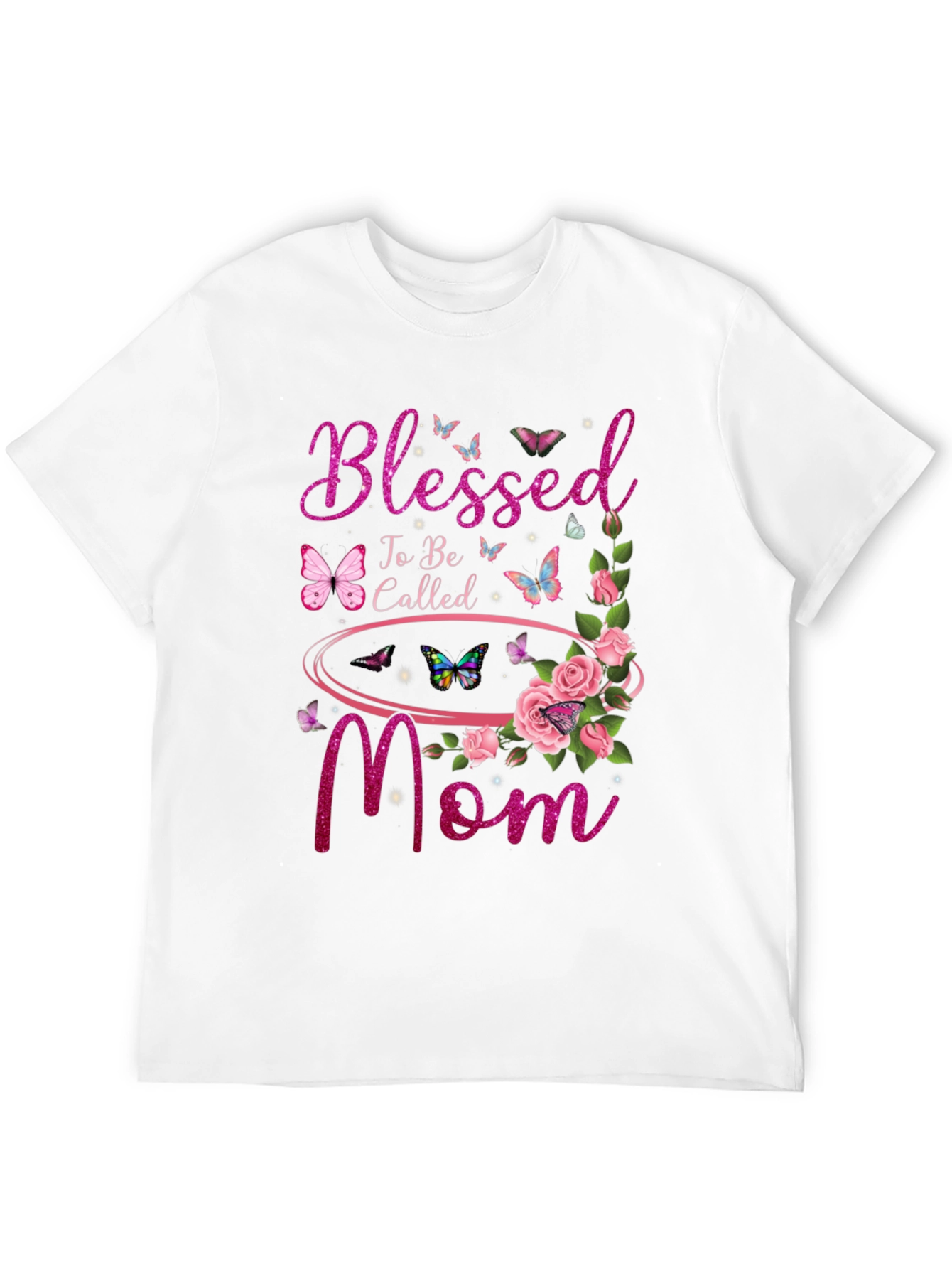 Blessed Mom Graphic T-Shirt - Floral Butterfly Design
