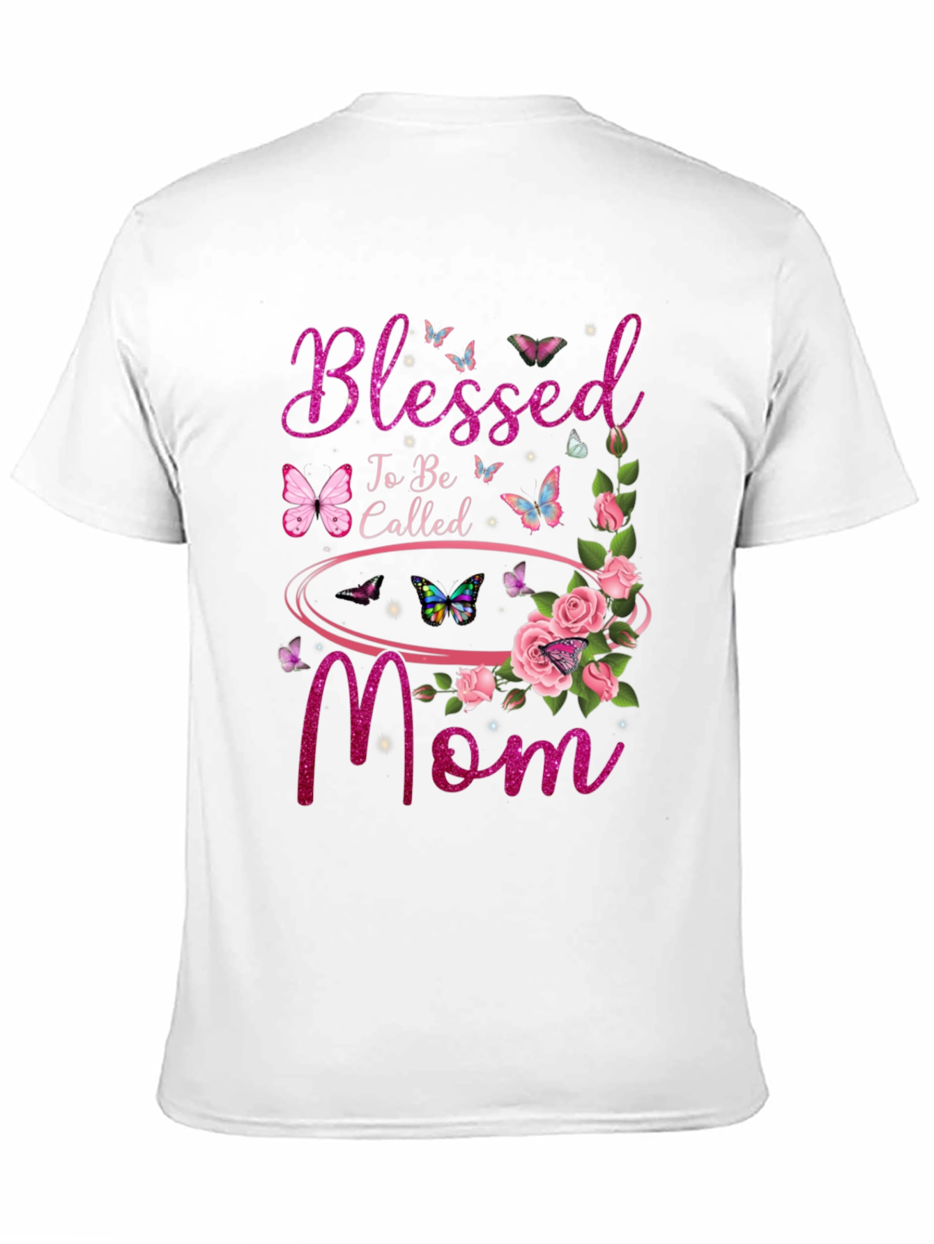 Blessed Mom Graphic T-Shirt - Floral Butterfly Design