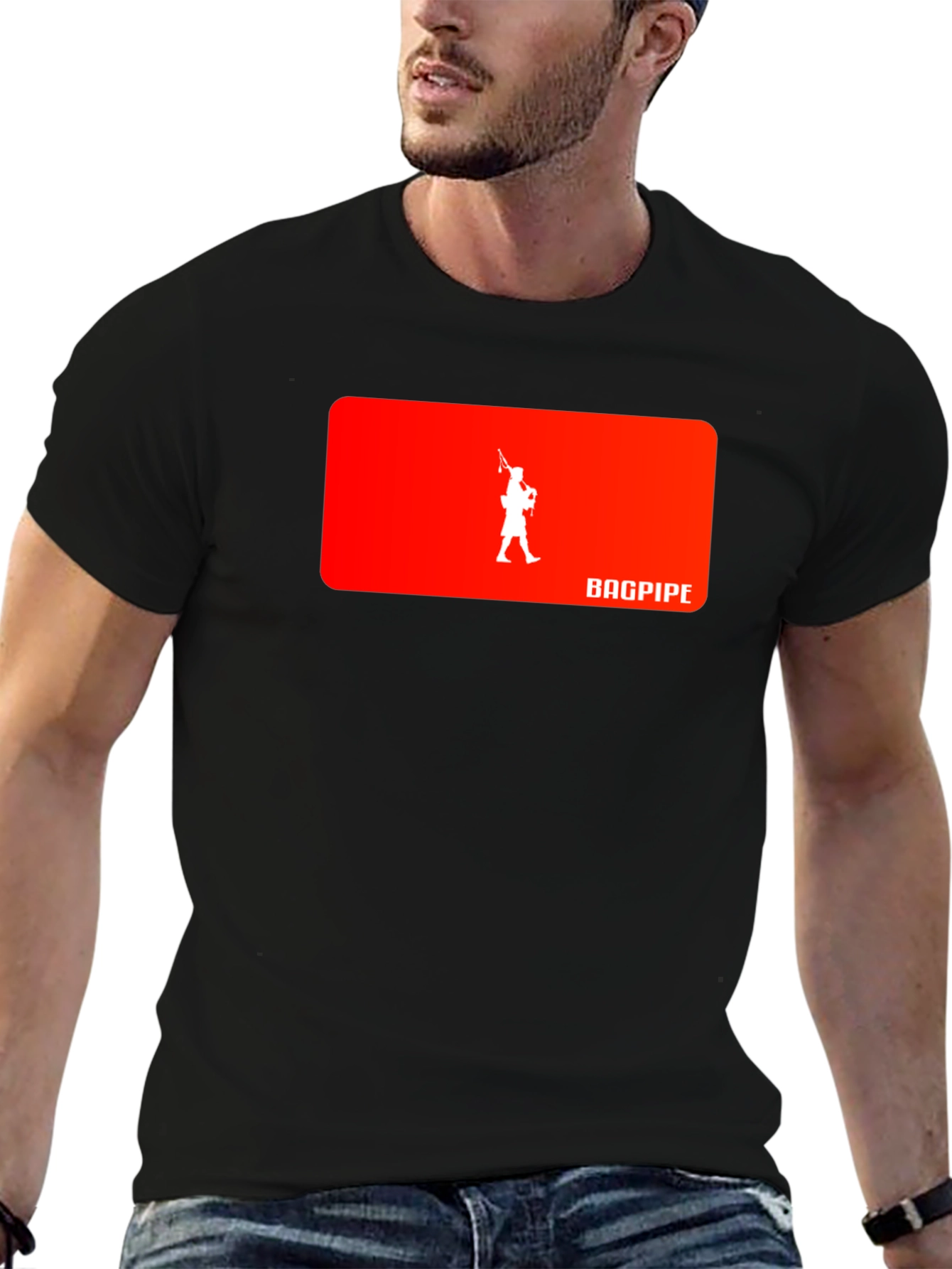 Bagpipe Musician Graphic Black T-Shirt