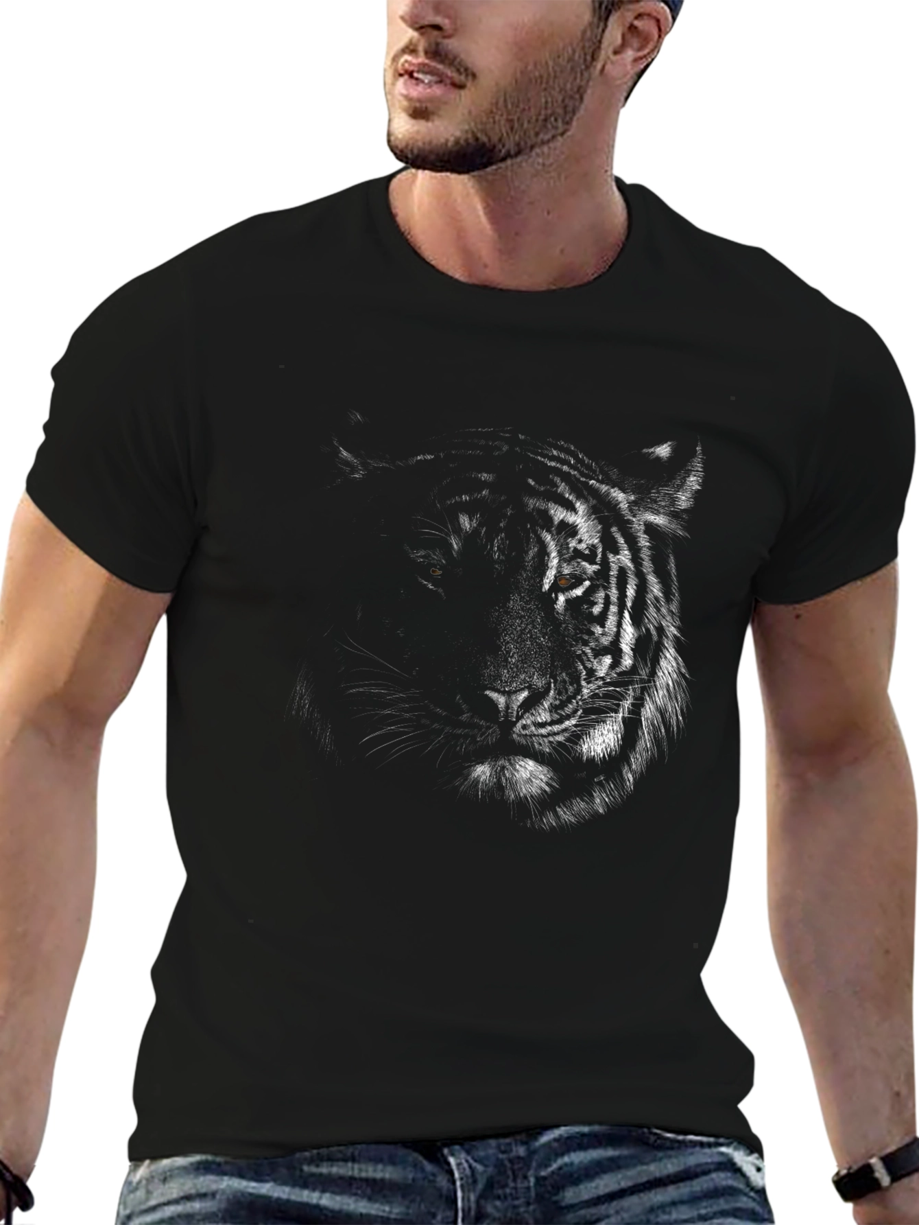 Tiger Graphic Print Black T-Shirt