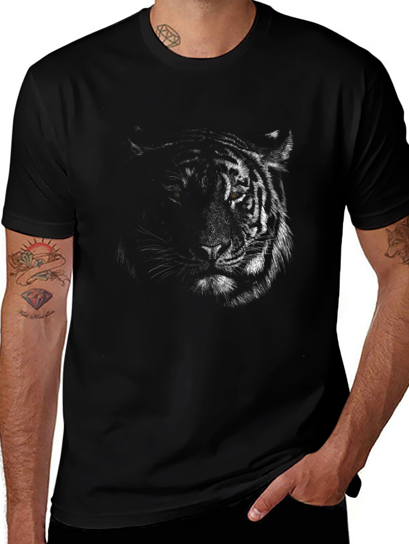 Tiger Graphic Print Black T-Shirt