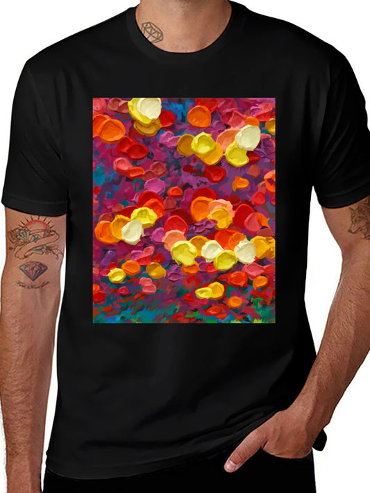 Abstract Floral Art Print Black T-Shirt