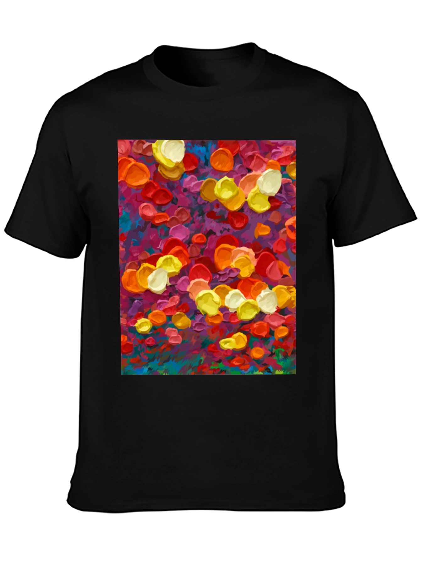 Abstract Floral Art Print Black T-Shirt