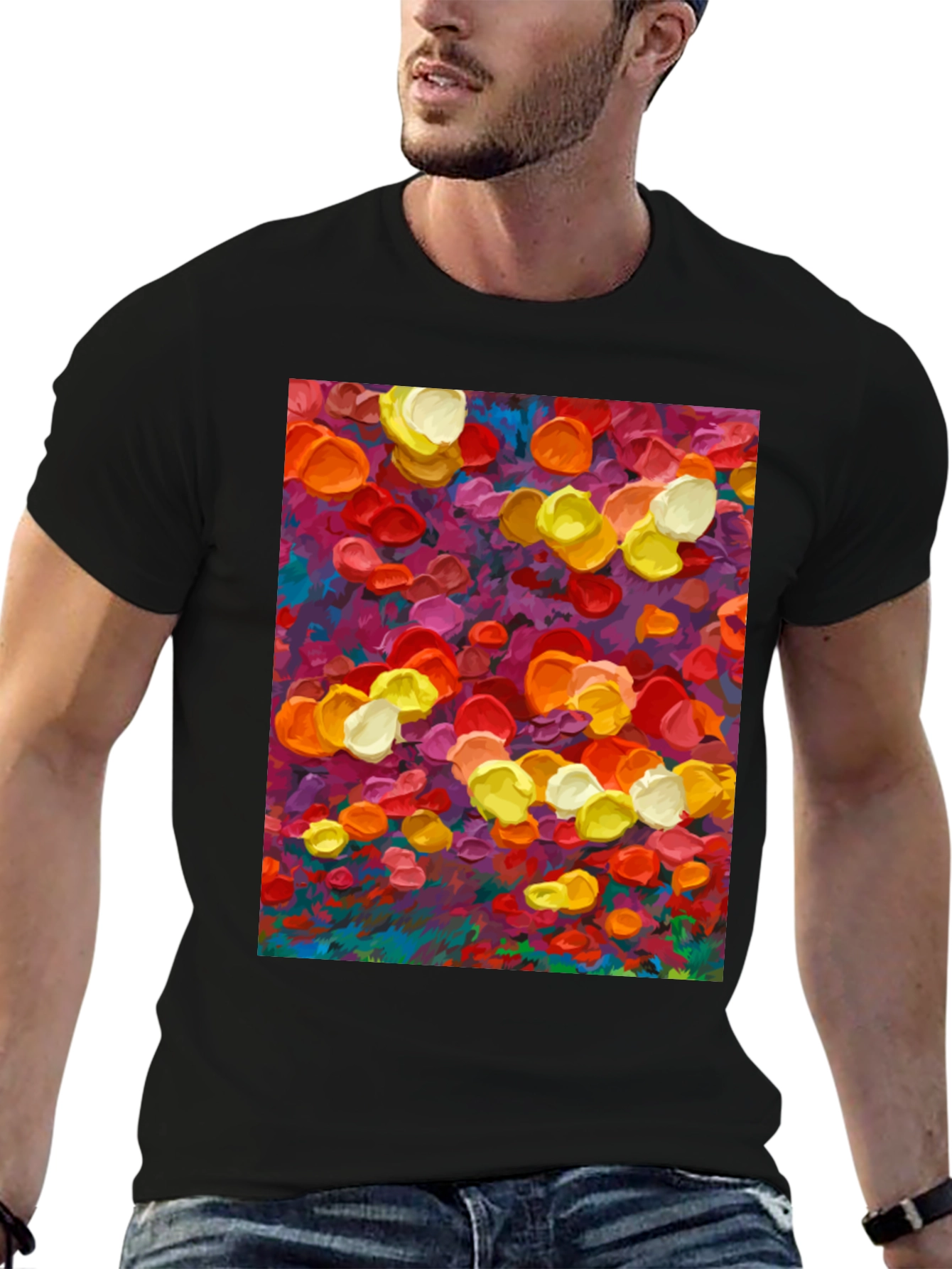 Abstract Floral Art Print Black T-Shirt