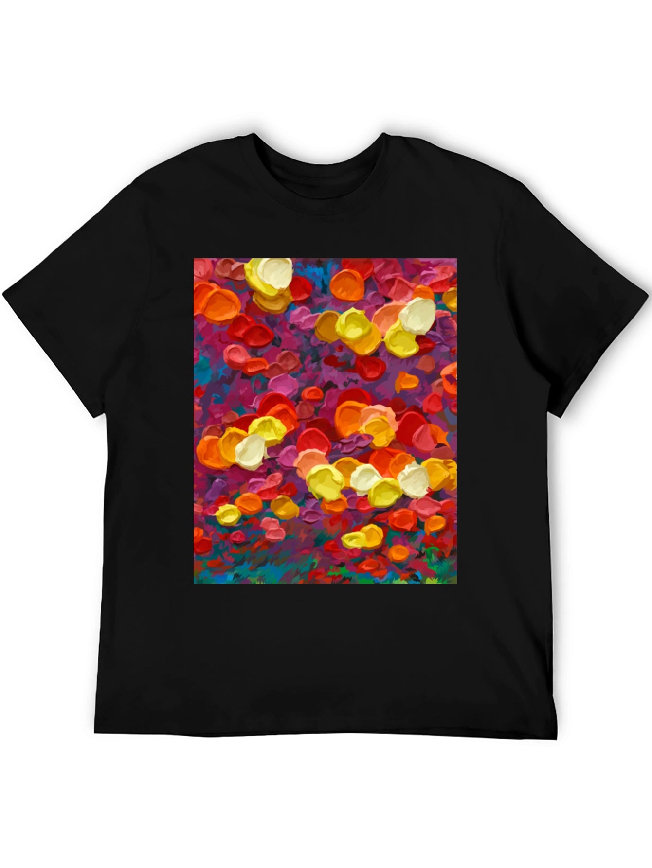 Abstract Floral Art Print Black T-Shirt
