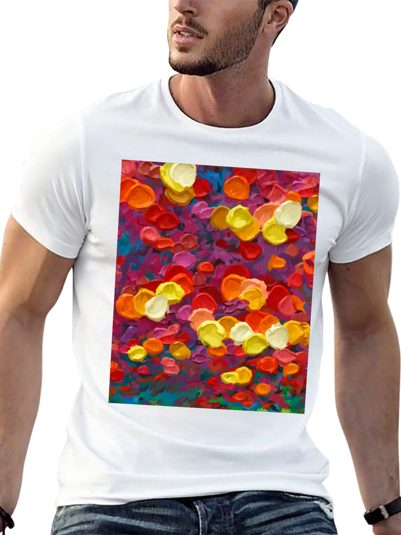 Abstract Floral Art Print Black T-Shirt