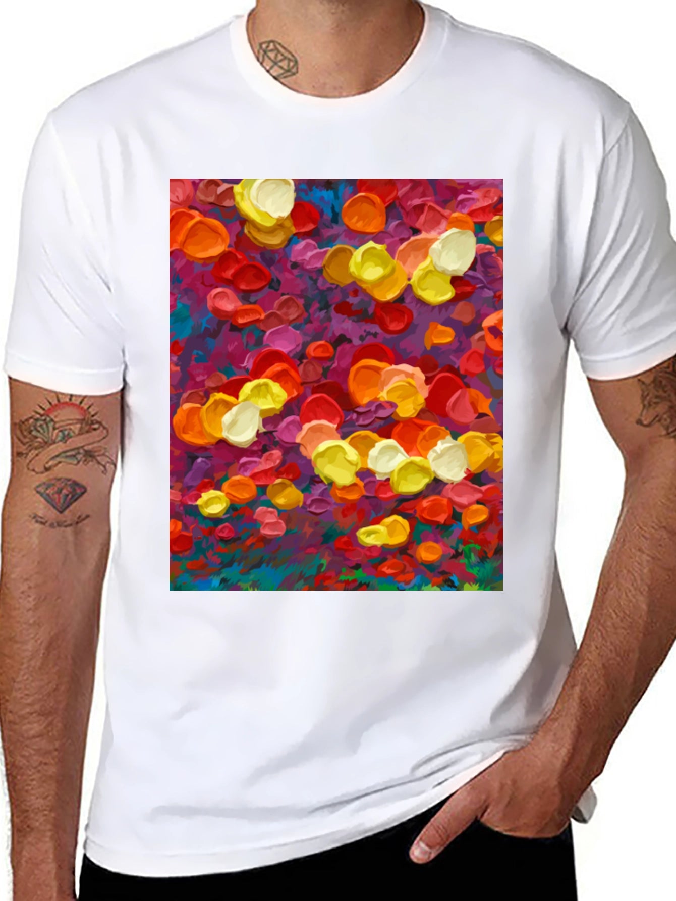 Abstract Floral Art Print Black T-Shirt