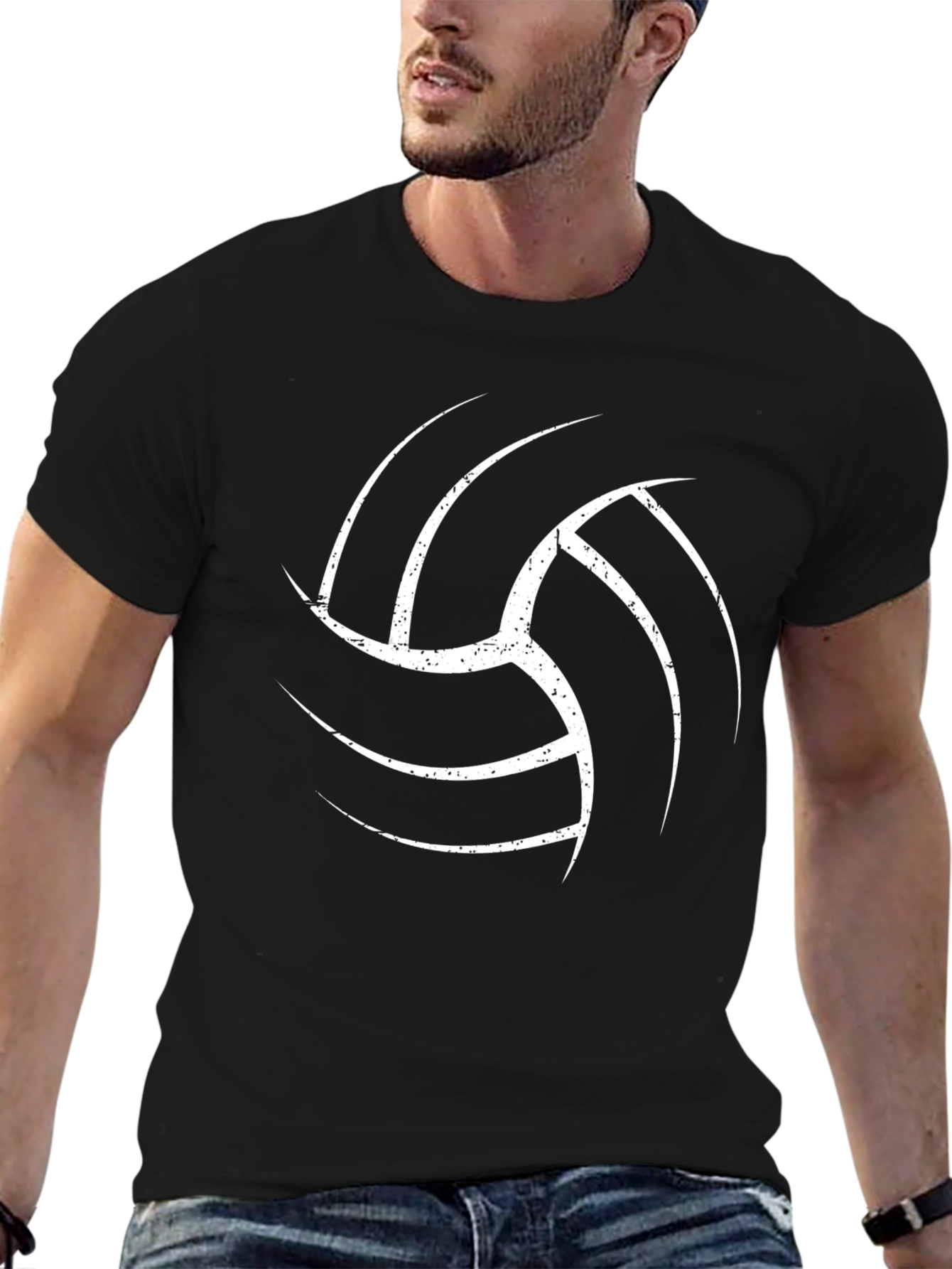 Volleyball Graphic Tee - Black Cotton T-Shirt