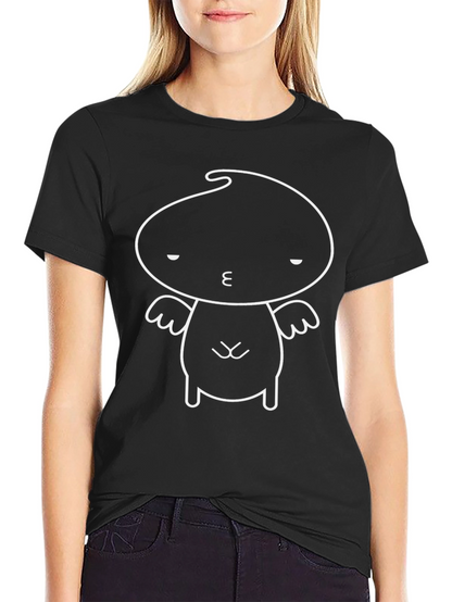 Whimsical Character Graphic Tee - Black Cotton T-Shirt