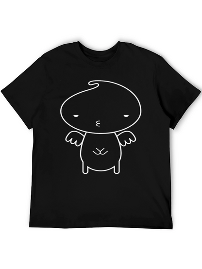 Whimsical Character Graphic Tee - Black Cotton T-Shirt