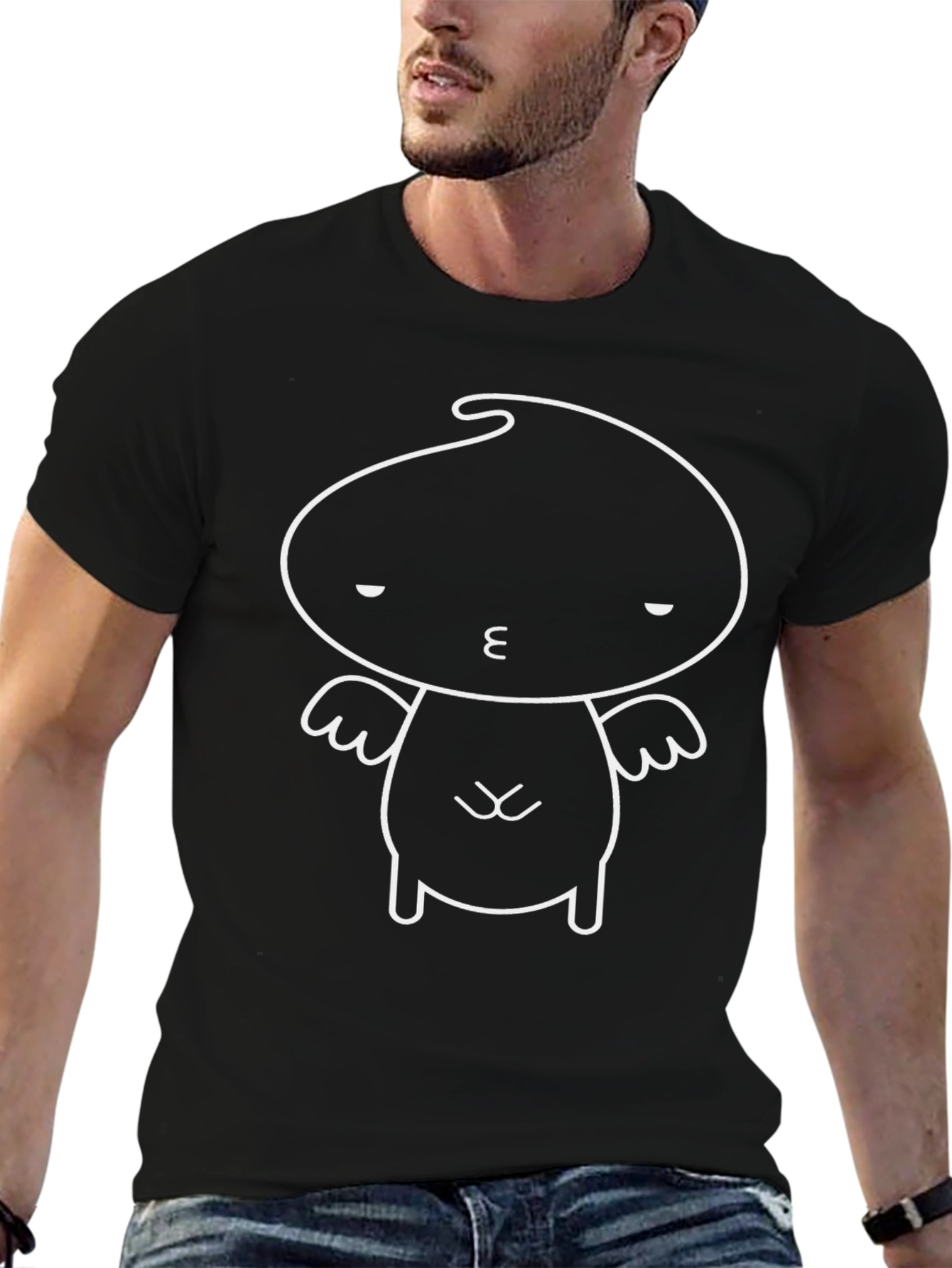 Whimsical Character Graphic Tee - Black Cotton T-Shirt