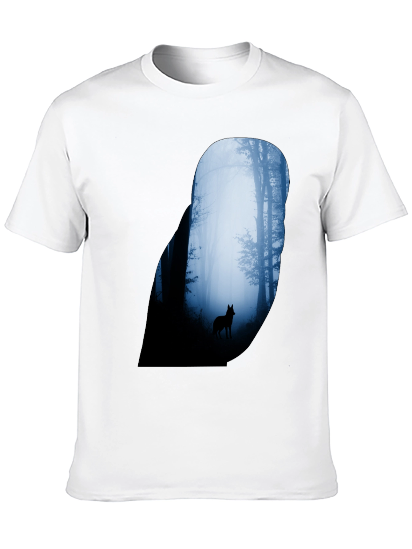 Wolf Silhouette Forest Graphic Tee - Black